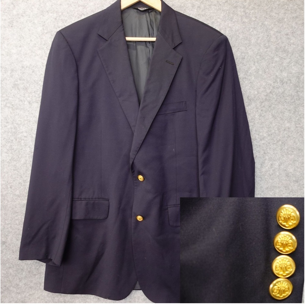 Southwick Blazer Mens 38R Navy Blue Silk Jacket Gold Buttons USA Made Light Ivy